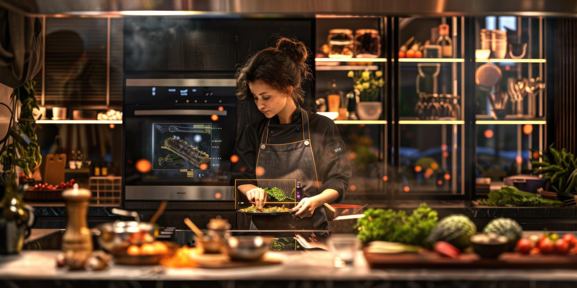 Studio didattico con postazioni cucina e schermi